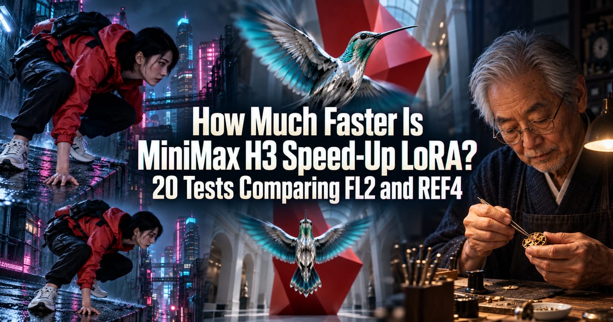 تسريع MiniMax H3 باستخدام LoRA: ما مقدار السرعة الفعلية؟ مقارنة 20 مقطعًا بين FL2 وREF4