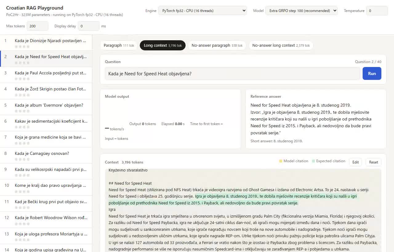 تشغيل PyTorch fp32 على المعالج المركزي للإجابة عن سؤال في سياق طويل